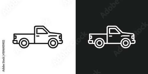 truck line art side view icon set black and white contrast