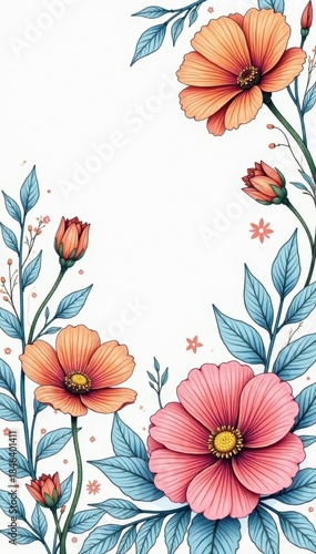Delicate line art floral design, pastel coloring page , vibrant, sketch