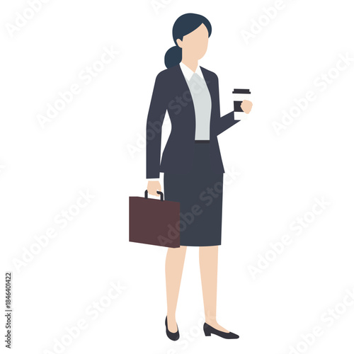 片手にテイクアウトコーヒーを持って通勤する女性ビジネスマン