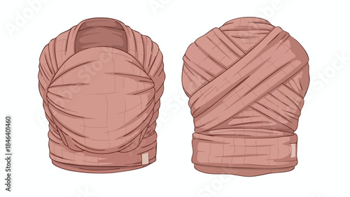 Illustration of a soft-structured baby carrier with crossed back straps in front and back views for comfortable carrying and support