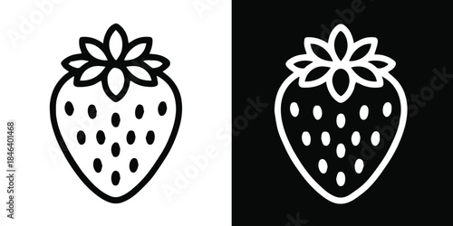 strawberry icon vector outline seeds contrast black white design
