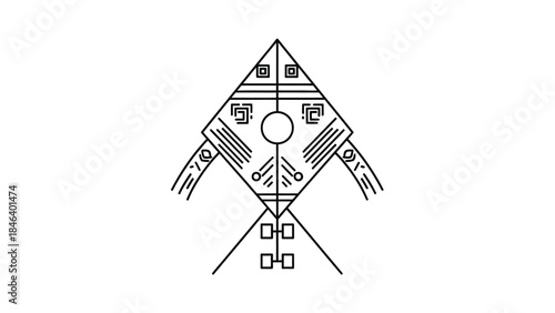 Geometric Abstract Symbol with Tribal and Ancient Motifs.