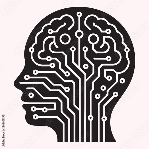 Human mind as a circuit board isolated on white background, Vector