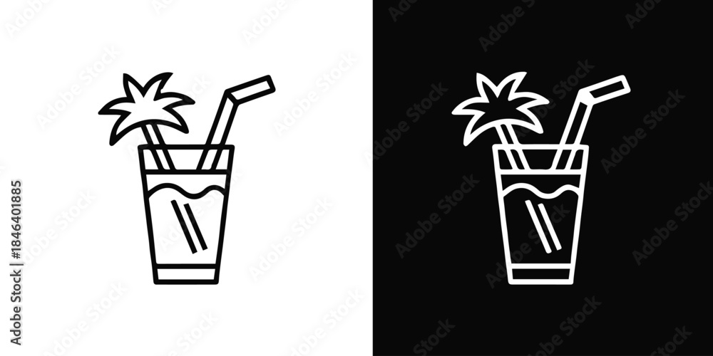 Fototapeta premium tropical drinks icon set light and dark line art vector
