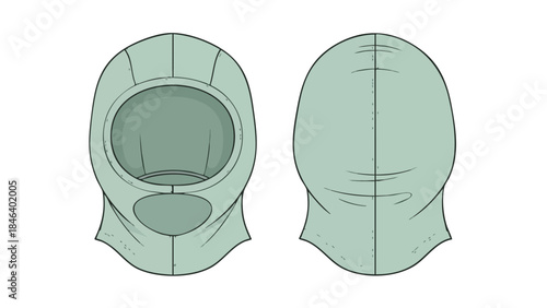 Balaclava Technical Drawing: A Front and Back View of Headwear for Cold Weather Conditions