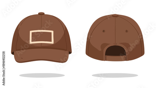 Brown Baseball Cap Mockup Front and Back View for Customization Product Design  Vector Illustration