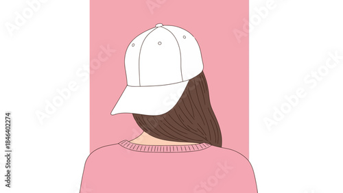 Illustration of a Young Person Wearing a Baseball Cap and Sweater on a Pink Background