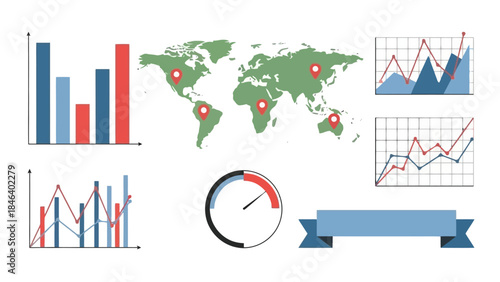 Global Business Data Analysis and Performance Metrics with Charts and World Map