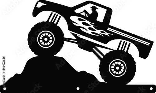 truck off road adventure vehicle with flame decal silhouette