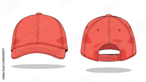 Crimson Cap Perspectives: Isolated Front and Back Views of a Contemporary Snapback Hat Design with Detailed Stitching 150 characters