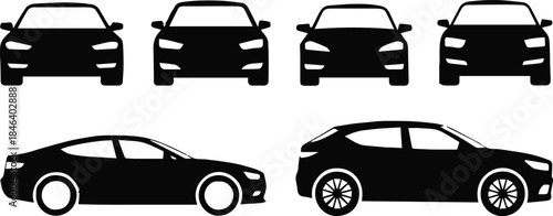 car vector silhouettes set front faces and side profiles pack
