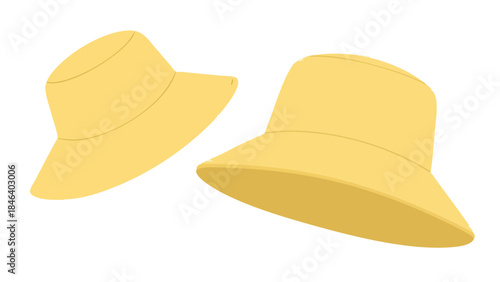 Two cheerful yellow sun hats beckon, promising sunny days and stylish shade under summer skies creating a delightful and inviting illustration