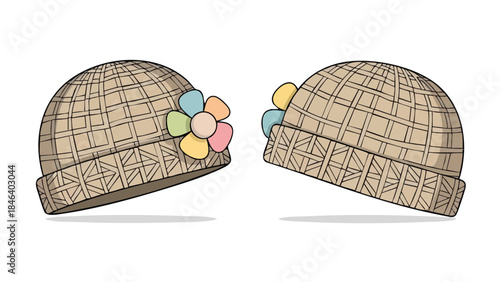 Two charming knitted baby beanies with delightful floral accents, showcasing cozy and stylish headwear for infants and toddlers