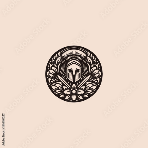 Spartan flower logo style icon design template vector illustration