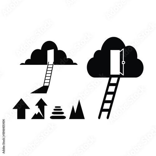 Ladder Leaning Into Cloud Door Silhouette.