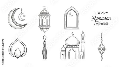 Ramadan Icons: Delicate illustrations depict the revered symbols of Ramadan. Reflecting on the spiritual essence of the month
