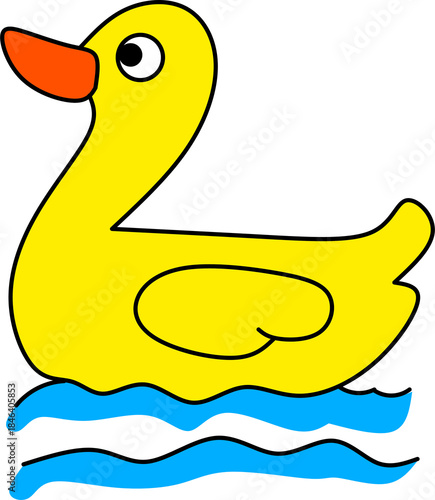 Cute Yellow Rubber Duck Floating on Blue Water
