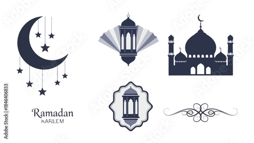 Ramadan Kareem: Icons of Islamic faith and festive symbols of Ramadan elegantly displayed, offering a sense of spiritual reflection and cultural celebration.