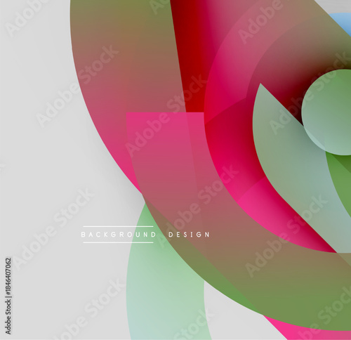 Abstract floral design. Overlapping colorful circles create dynamic composition. Soft gradients, modern aesthetic. Background features white space.