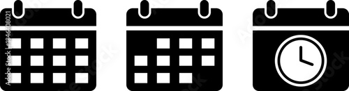 Calendar with Clock Icon Set , Essential Time Icons