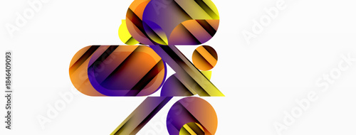 Abstract shapes overlap, creating vibrant color gradients. Composition feels dynamic, modern, visually interesting.