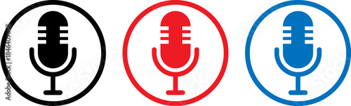Red, Blue, and Black Microphone Icons