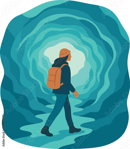 A woman traverses an ice cave at the Plaine Morte Glacier in Switzerland