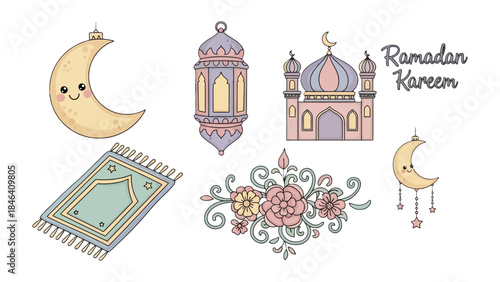 Ramadan Illustration: Festive illustrations capture the spirit of Ramadan, featuring traditional symbols and elements associated with the holy month and Islamic culture. 