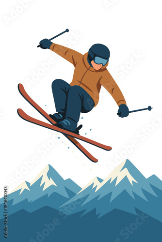 A freestyle skier twirls midair while snow‑capped peaks loom in the distance, delivering a winter adrenaline rush