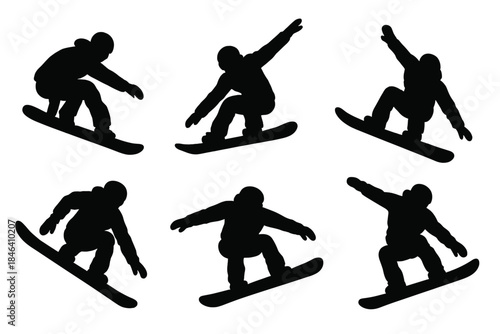 Snowboarder Silhouette Set: A vibrant collection of snowboarder silhouettes mid‑air, a breathtaking showcase of winter action and expert snowboarding maneuvers