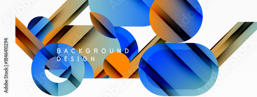 Abstract geometric shapes overlap. Blue, orange, brown hues create dynamic composition. Modern design element for backgrounds.