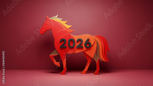 Colorful Paper Horse Sculpture Representing 2026 Year.