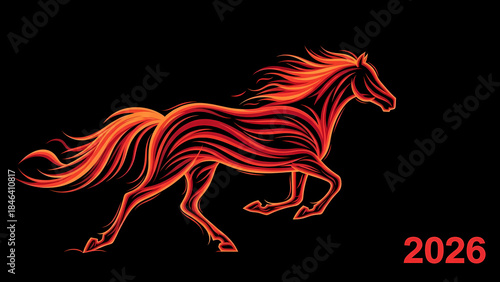 Dynamic Red Horse Illustration for 2026 Year.