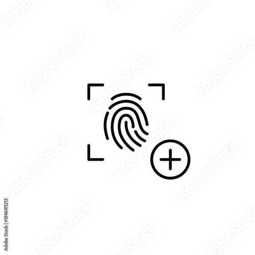 Secure entry, profile update, login setup. Biometric access. Fingerprint scan and plus. Pixel perfect, editable stroke vector icon