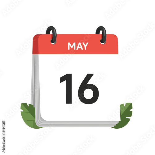 A crisp, contemporary calendar icon illustration featuring the date May 16, ideal for representing specific events, important deadlines, or everyday