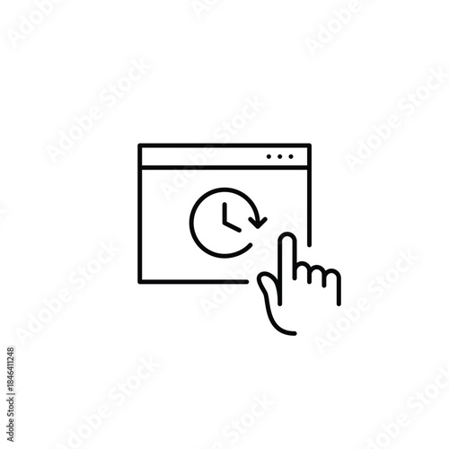 Scheduled content. Posts and updates. Clock on web page and finger click. Timed internet session. Pixel perfect, editable stroke vector icon