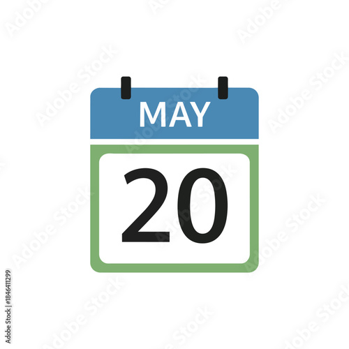 Clean May 20th calendar date icon perfect for digital scheduling event organization and important daily reminders a clear visual representation of