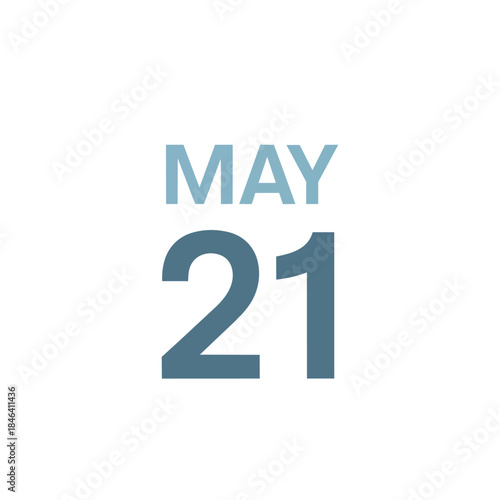 Detailed calendar graphic illustrating the twenty-first day of May with clear typography on a clean white background a versatile representation of