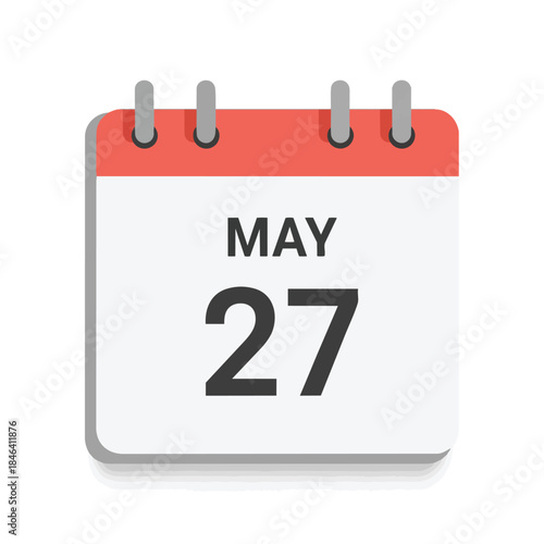 A clear, modern digital calendar icon displaying the date May 27th, symbolizing important events, scheduling, and time management for diverse