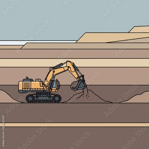 Excavator Machine Digging Earth in Construction Site.
