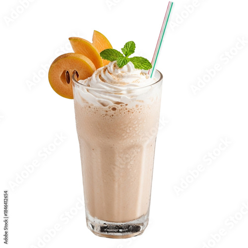 Creamy cantaloupe smoothie with whipped cream and mint garnish
