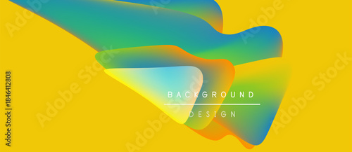 Abstract fluid shapes overlap yellow backdrop. Vibrant colors blend, creating dynamic visual effect. Text reads background design.