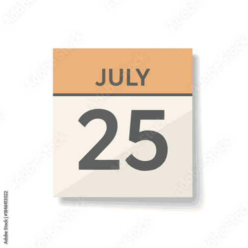 A minimalist digital calendar icon displaying the date July 25, perfect for scheduling, event planning, and time management applications Clean