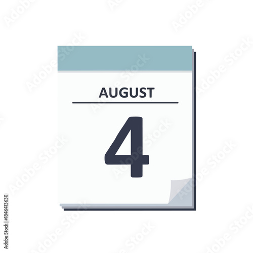Minimalist illustration of a calendar page showing the fourth day of August. A clear visual representation of a specific date and month. August