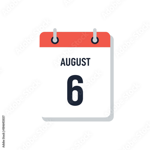 Minimalist calendar icon displaying August 6th a clear visual reminder for important dates and scheduling