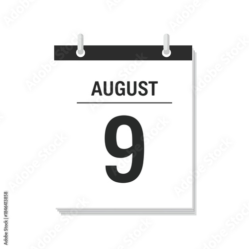 Clean minimalist icon representing the ninth day of August on a simple calendar page design perfect for scheduling and event reminders with clear
