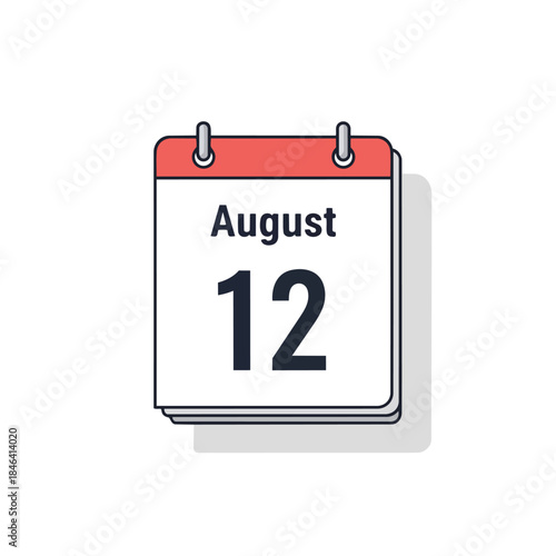 Clean graphic illustration of August 12 calendar date, marking an important upcoming event.