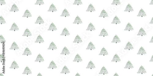Hand drawn doodle pine or fir trees seamless pattern. Winter season print. Line naive vector illustration isolated on transparent background