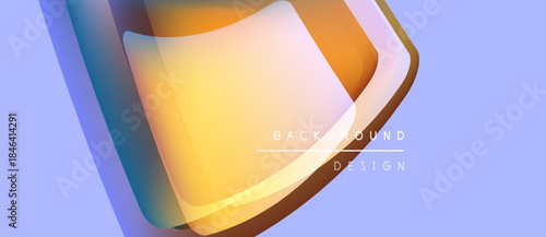 Abstract layered shapes create vibrant visual. Soft gradients, smooth curves, light purple backdrop. Modern design element.