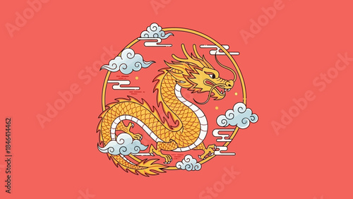 Golden Dragon Illustration on a Red Background A Symbol of Power and Prosperity in Chinese Culture